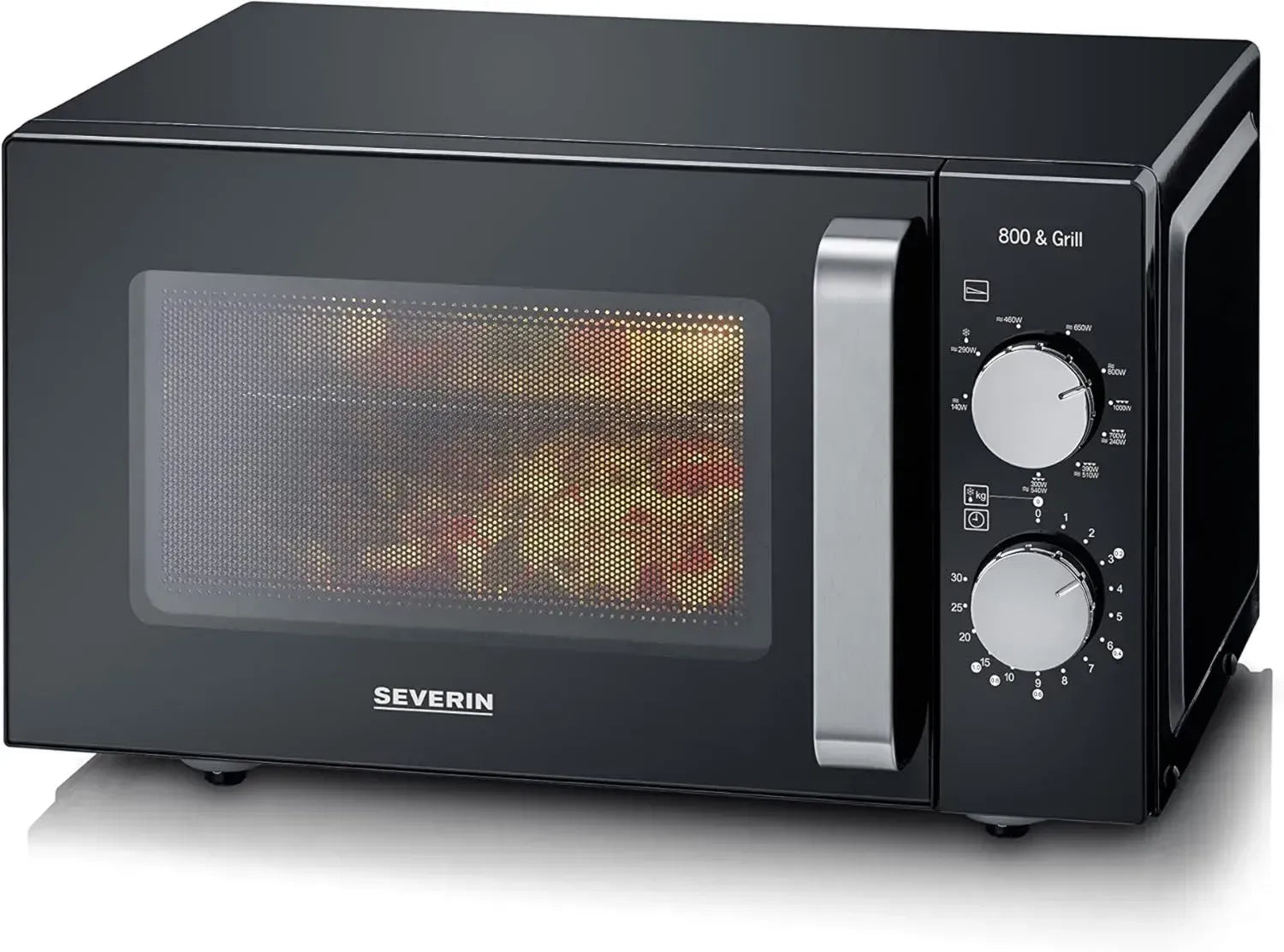 SEVERIN Multifunktions-Mikrowelle mit Grill, XXL-Fläche ohne Drehteller, für eckiges Geschirr, leicht zu reinigen, 20L, Schwarz, Modell MW 7762