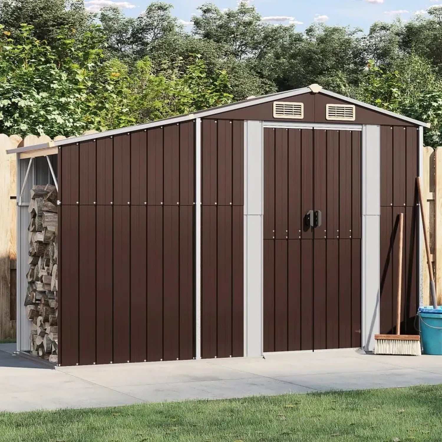 Wetterfestes Gartenhaus aus verzinktem Stahl, 277x93x179 cm, Braun