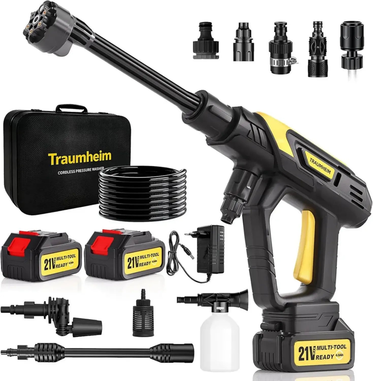 Kabelloser Hochdruckreiniger 21V mit 68 Bar - Inklusive 2x 4000mAh Akkus & 17-teiligem Zubehörset