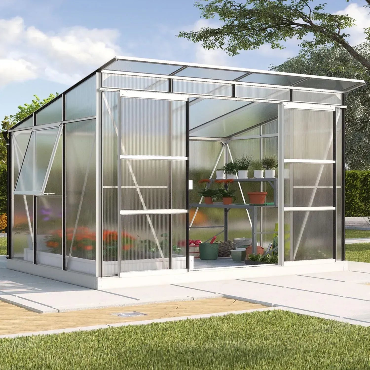 Stabiles Vitavia Freya Gewächshaus 5,9 m², Eloxiertes Aluminium, 6 mm Hohlkammerplatten