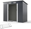GOPLUS Metallgerätehaus 213x112x185 cm, Satteldach & Schiebetüren, inkl. Belüftung & Handschuhe, ideal für Garten & Terrasse, Grau