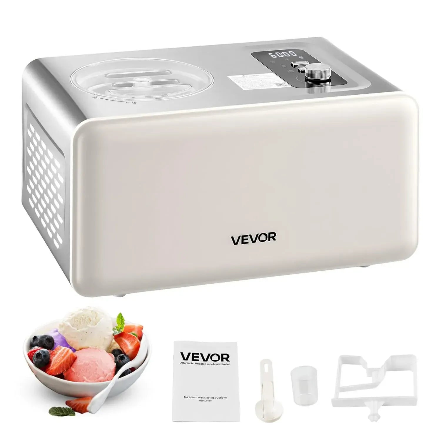 VEVOR Eismaschine 2 QT mit Kompressor, 150 W, ohne Vorkühlen, 3 Modi, Sorbet Maker für Zuhause