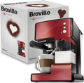 Breville PrimaLatte Espressomaschine mit 15-Bar-Pumpe, Automatischem Milchaufschäumer, für Kaffeepulver und Pads, Metallic/Rot
