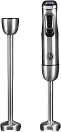CHEF CUISINE Kabelloser Stabmixer, Edelstahl, 180W Leistung, 23.000 U/min, 9 Geschwindigkeiten, 2 Pürierstäbe 20/30 cm, 600ml BPA-freier Behälter, Doppelte 2600mAh Akkus