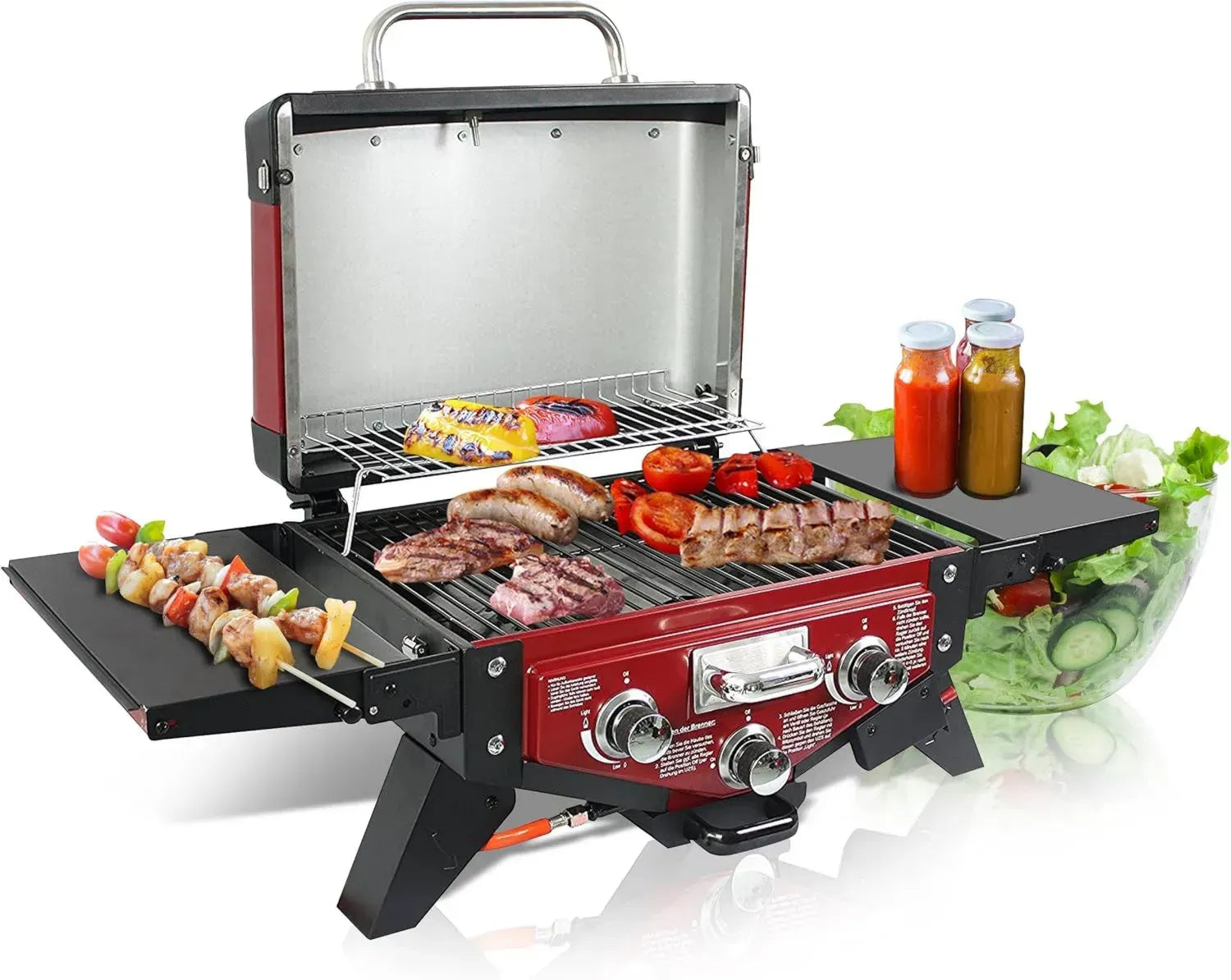 El Fuego® Tischgasgrill Medison, Rot, Ideal für BBQ und Barbecue