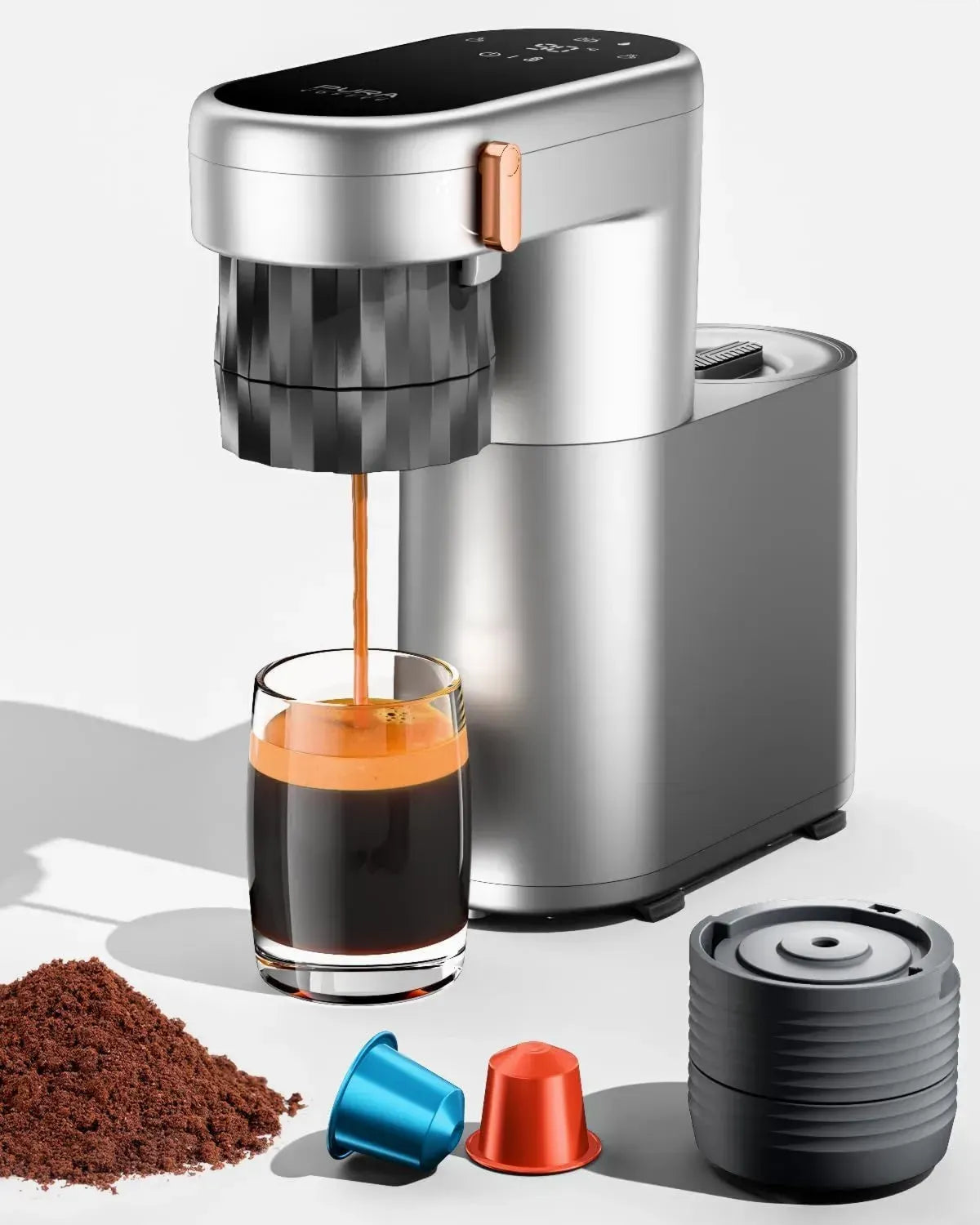 Kompakte 2-in-1 Espressomaschine mit 20 Bar, Akku, NS Kapseln & Kaffeepulver kompatibel, Mini Kaffeemaschine für unterwegs, Camping & Büro