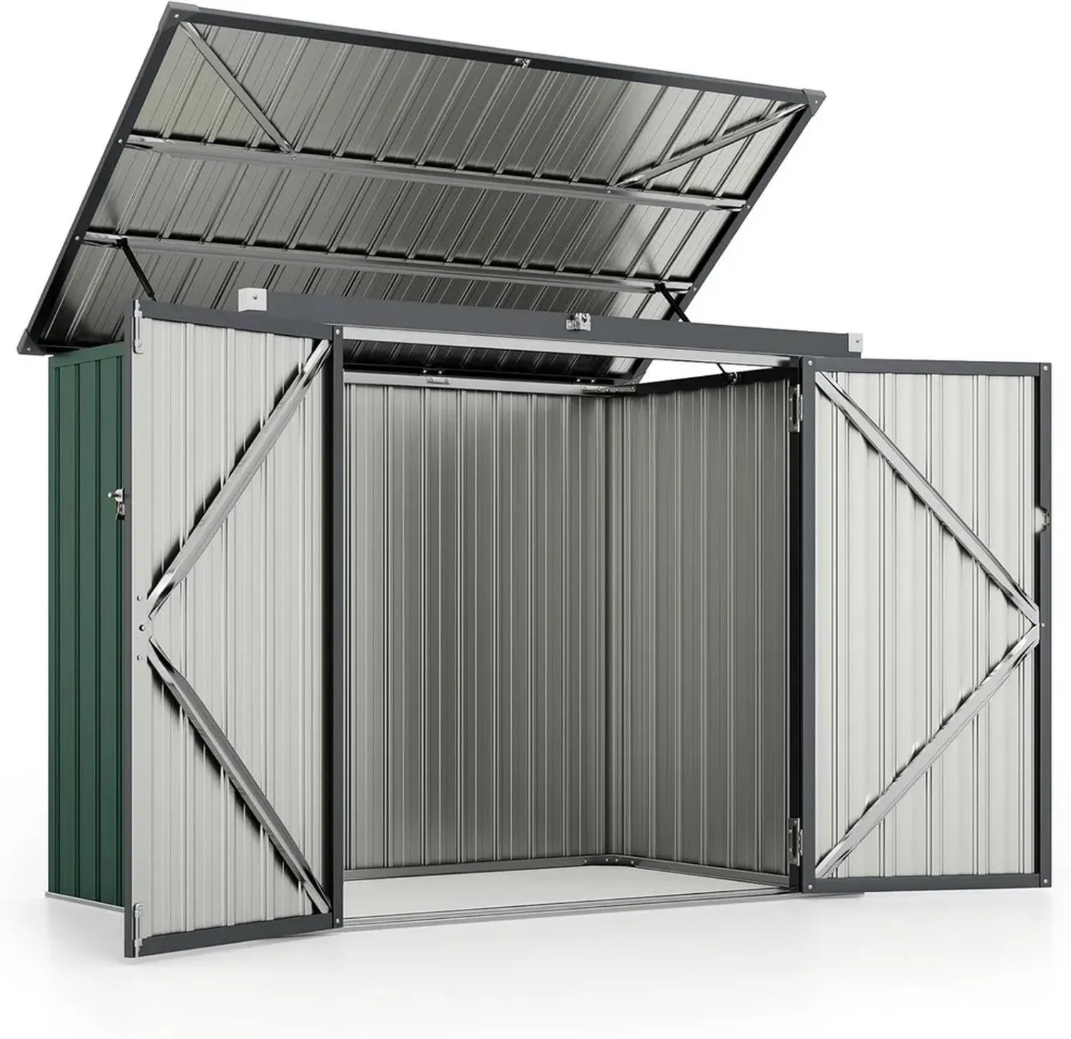 Wetterfeste COSTWAY Metall-Mülltonnenbox, abschließbar für 2 Tonnen mit Klappdeckel, Anthrazit, 172x95,5x130 cm