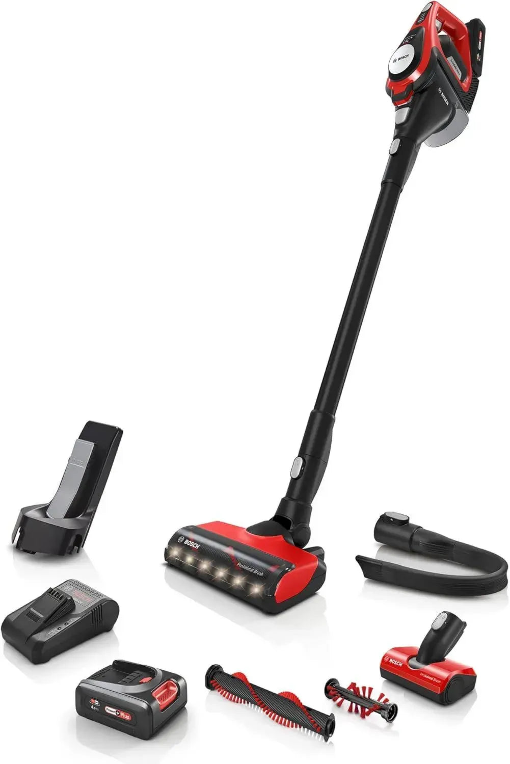 Bosch Kabelloser Staubsauger Gen2 Serie 8 ProAnimal für Tierhaare, 65 Min Laufzeit, Wechselakku, Schnellladegerät, Hygiene-Filter, Rot