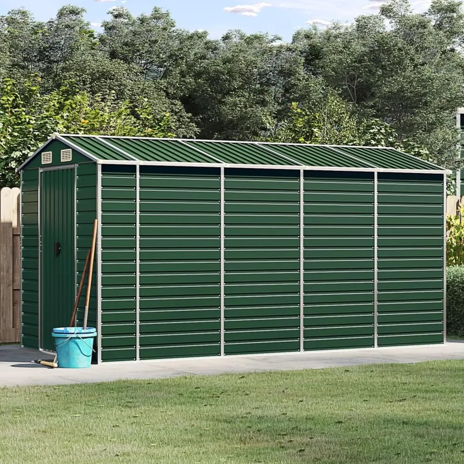 Metallgerätehaus Wetterfest für Garten, 191x385x198 cm, Grün