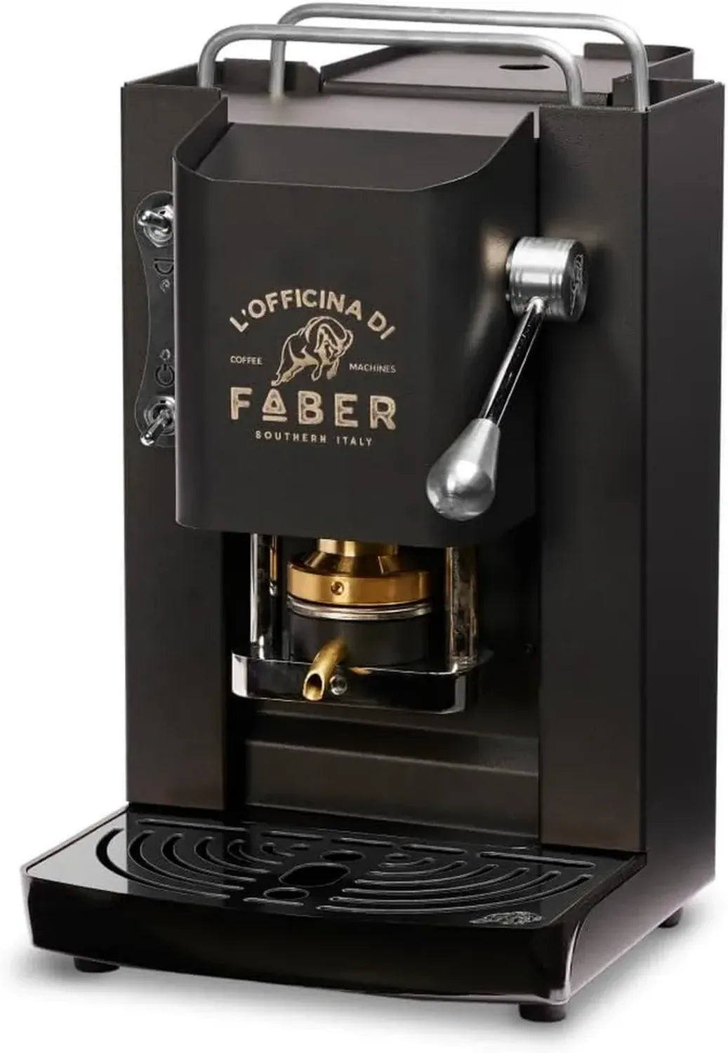 FABER Kaffeemaschine Pro Deluxe | ESE-Pad 44 mm Kompatibilität | Chromfinish & Messing Padpresse | Matt Schwarz