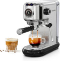 Hochdruck-Espressomaschine aus Edelstahl mit Dampfdüse und Druckanzeige, 20 Bar, für gemahlenen Kaffee oder ESE-Pads, 1,1 L Wassertank, Silber