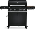 BURNHARD Gasgrill 4-Brenner mit Backburner, 900°C Infrarot-Keramik, Seitenkochfeld & Gusseisenrost, inklusive Abdeckhaube, Schwarz – Big FRED Deluxe