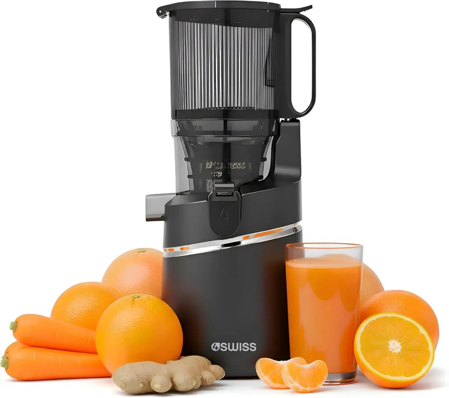 4SWISS Slow Juicer, Elektrischer Entsafter 0,5L, Gemüse & Obst, 37 U/min, Einfache Reinigung