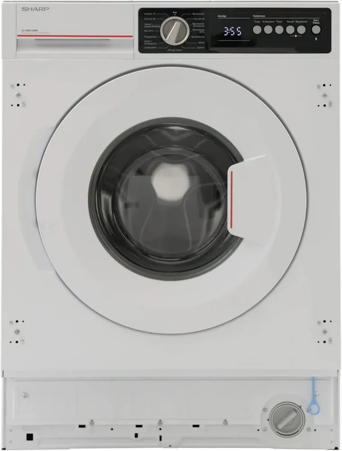 Sharp Einbau-Frontlader-Waschmaschine 8 kg, 1400 U/min, 15 Programme, AquaStop, Weiß
