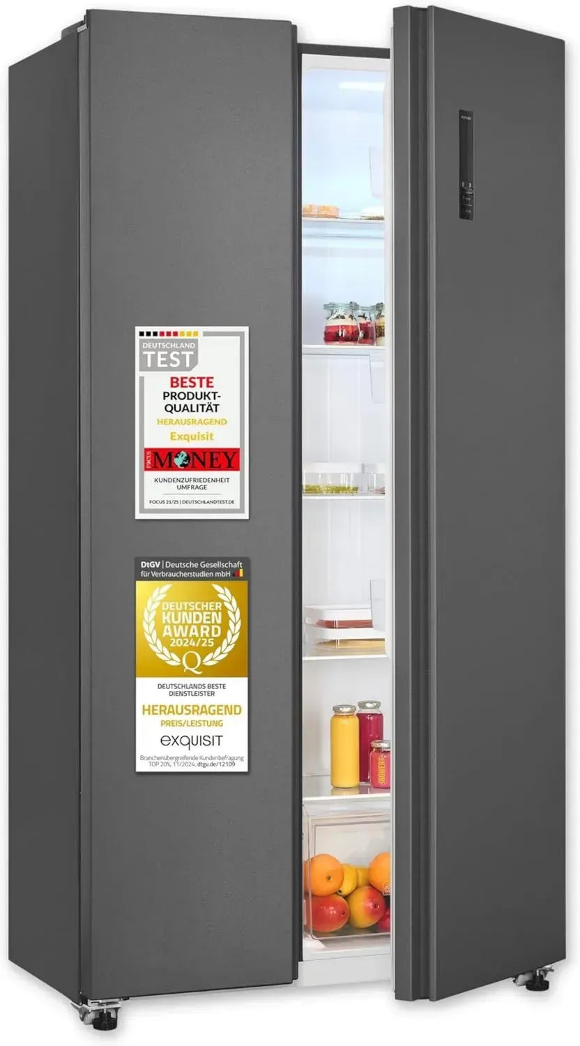 Hochwertiger Side-by-Side Kühlschrank, 442 l, Energieklasse D, No Frost, leise 39 dB, anthrazit