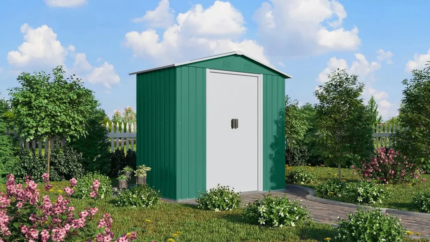 Wetterbeständiges Gerätehaus Köln II, 1,73 m² in Grün, aus verzinktem Stahl für Gartengeräte