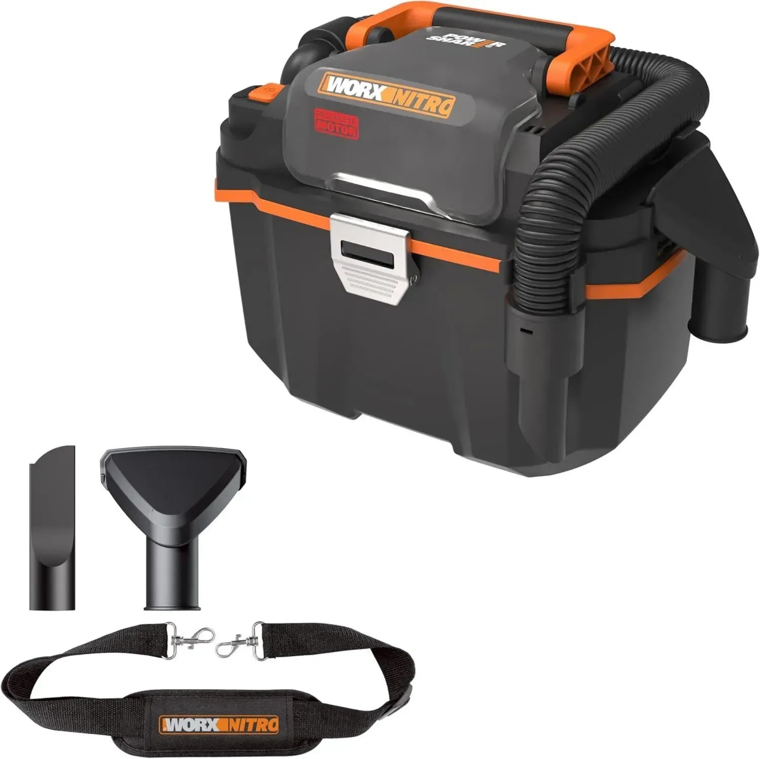 WORX WX031.9 Kabelloser Nass-Trockensauger - Tragbar und Kompakt - 20V - Inklusive Fugendüse und Breitstrahldüse - Schwarz/Orange