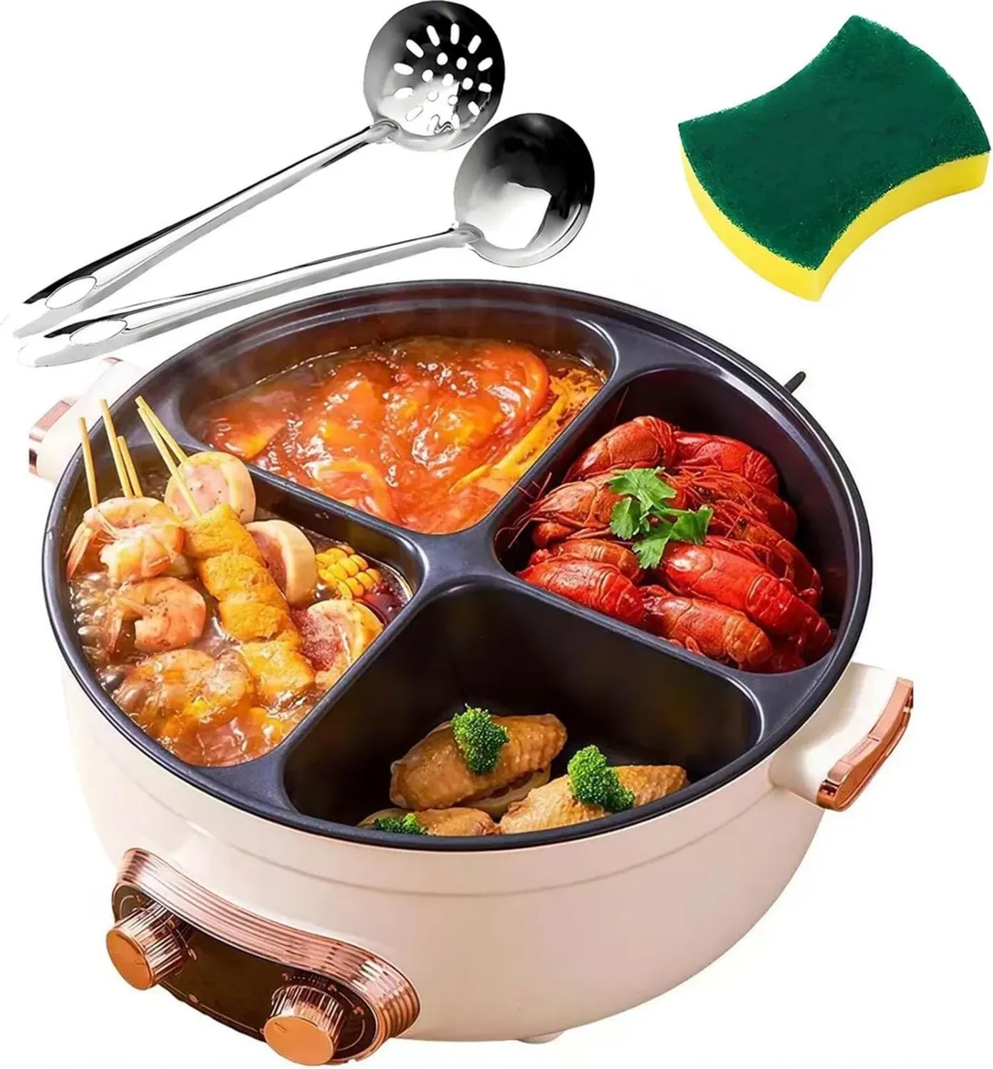 Elektrischer Multifunktions-Schmortopf, 2000 W, 6/7 l, Antihaft, für 3-8 Personen, ideal für Hot Pot und Fondue