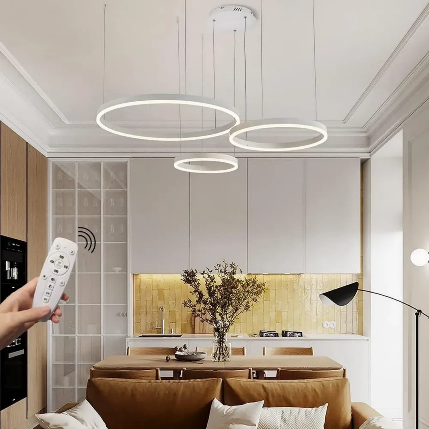 LED Pendelleuchte mit 3 Ringen, dimmbar, 2700K-6500K, inkl. Fernbedienung, 78W
