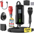 Tragbare Wallbox 11kW Typ 2 - 7m, 6-16A, 3-phasig, Wasserdicht, Einstellbarer Ladestrom, Startzeitvorwahl, CEE 16A Adapter, Kompatibel mit allen EVs & PHEVs