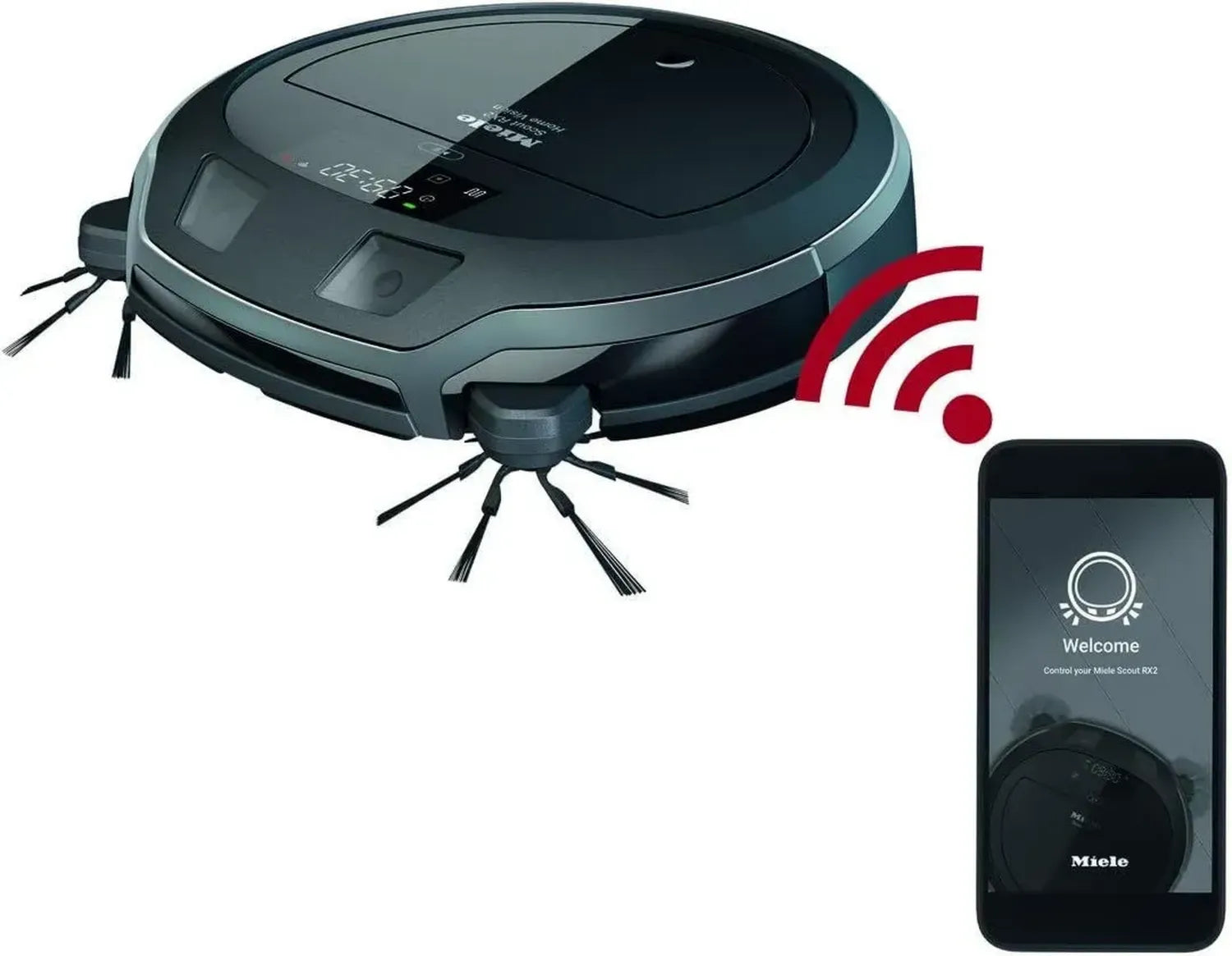 Miele Scout RX2 Saugroboter mit 3D-Navigation, Live-Ansicht & mobiler Steuerung, 4-stufiges Reinigungssystem, 120 Min. Laufzeit, Graphitgrau