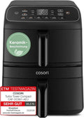 COSORI Heißluftfritteuse | Turbo-Tower Kompakt | 2-Kammern Keramik | 8,6L Doppelstapel | 2700W | Schwarz