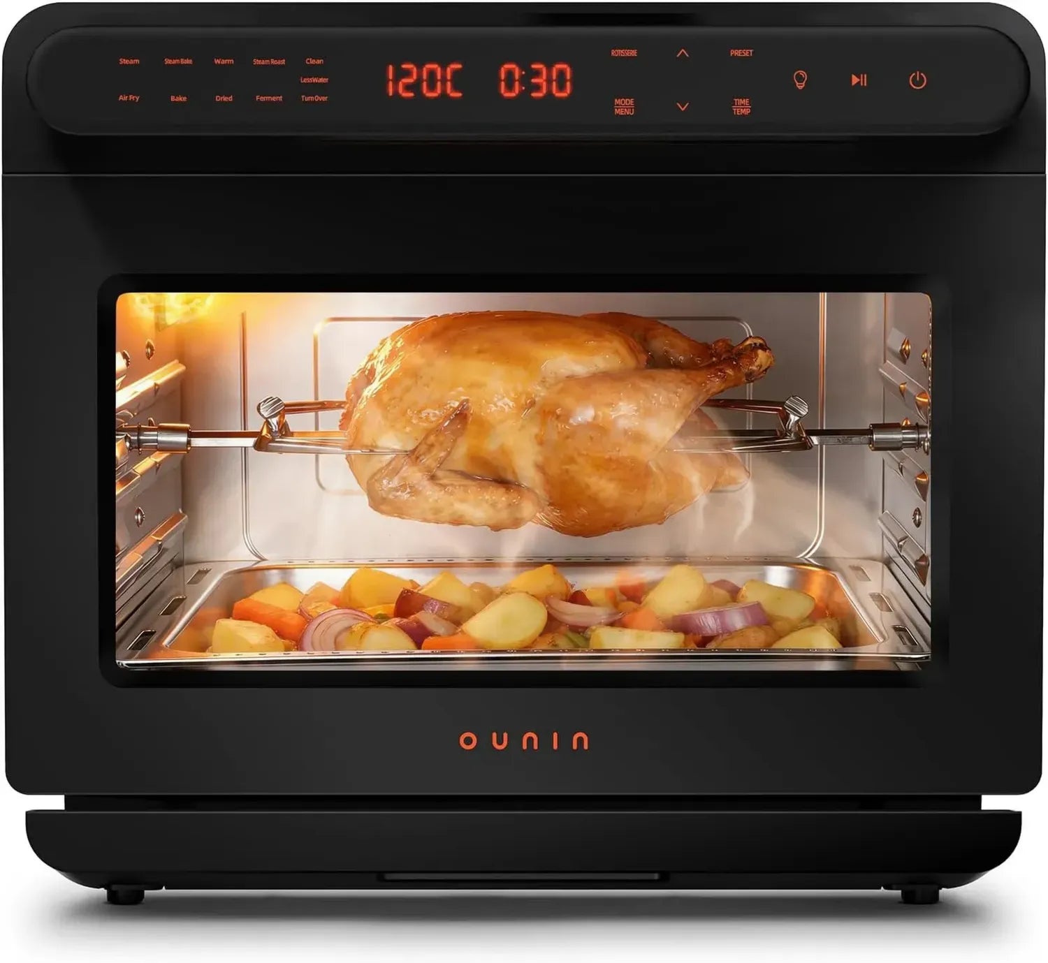 Multifunktions-Dampfbackofen 24L, 9-in-1, freistehend mit LED-Display, für Dämpfen, Heißluftfrittieren, Toasten, Braten, Backen, Aufwärmen, Dörren und Fermentieren, Edelstahl