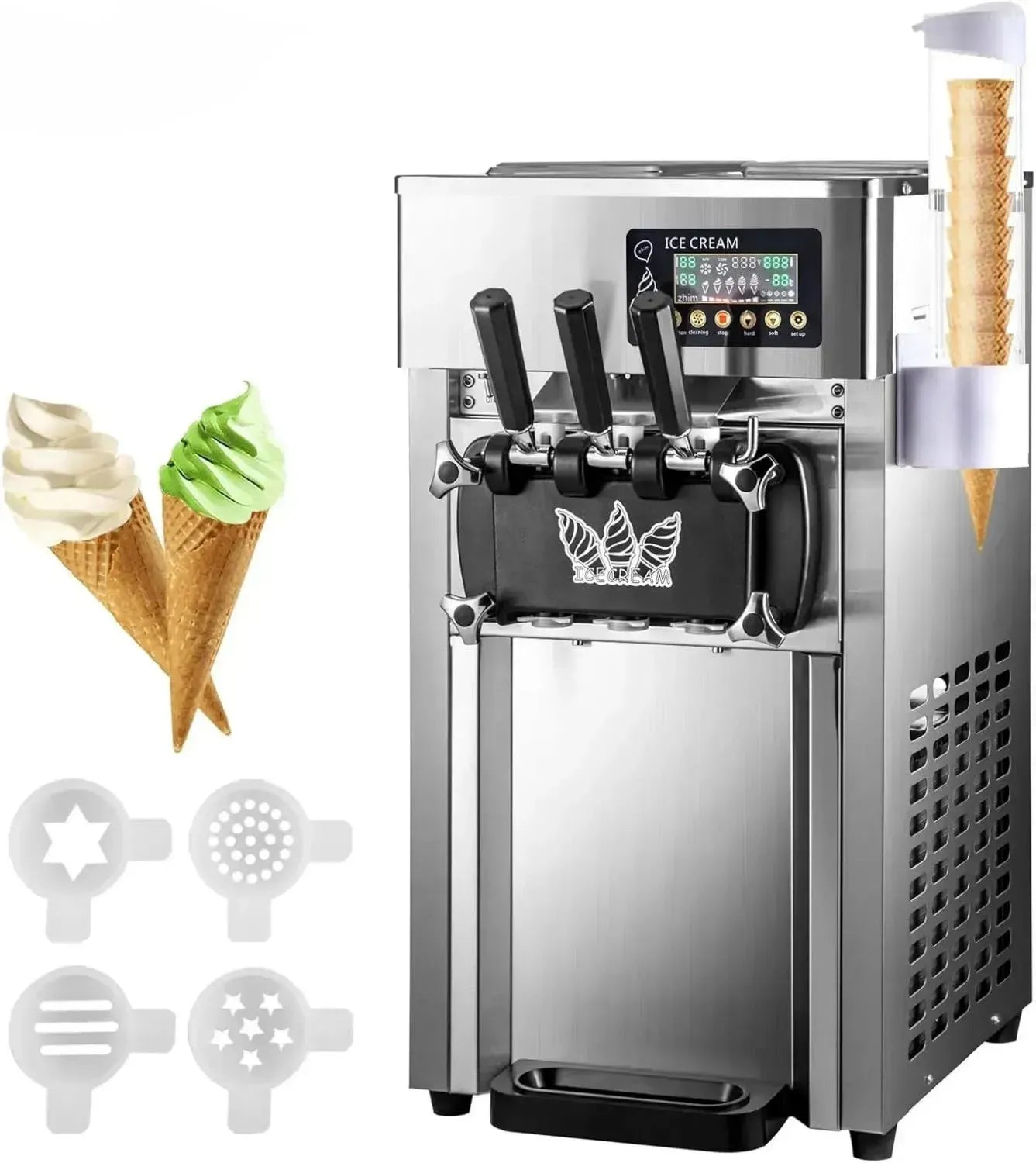 Professionelle Softeismaschine, 18 l/h, 3 Geschmacksrichtungen, 1200 W, mit LCD-Display und automatischer Reinigung, ideal für Joghurt, Cafés und Restaurants