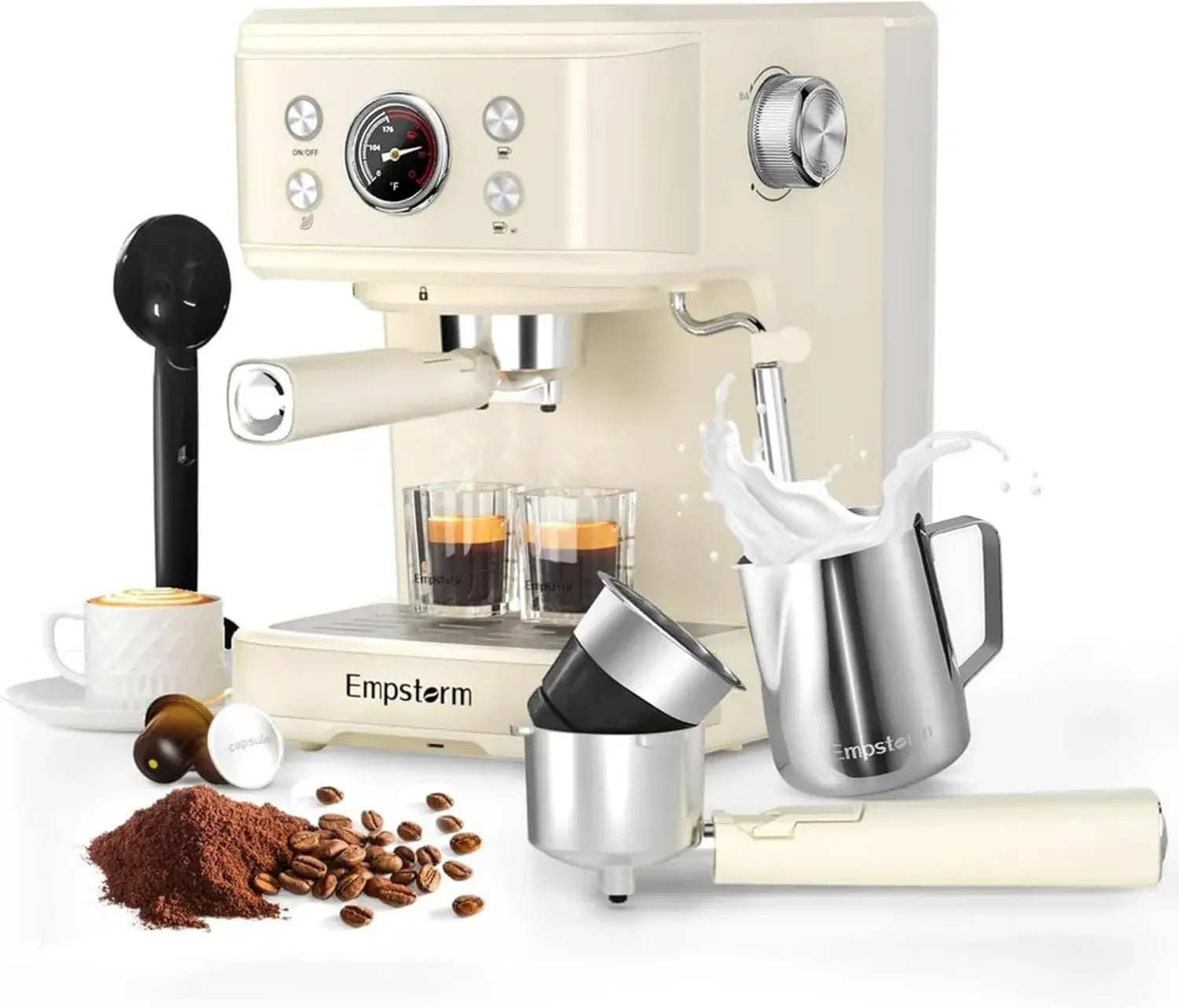 Profi Cappuccino-Maschine mit 20 E.S.E-Kapseln, 3-in-1 Funktion und Milchaufschäumer