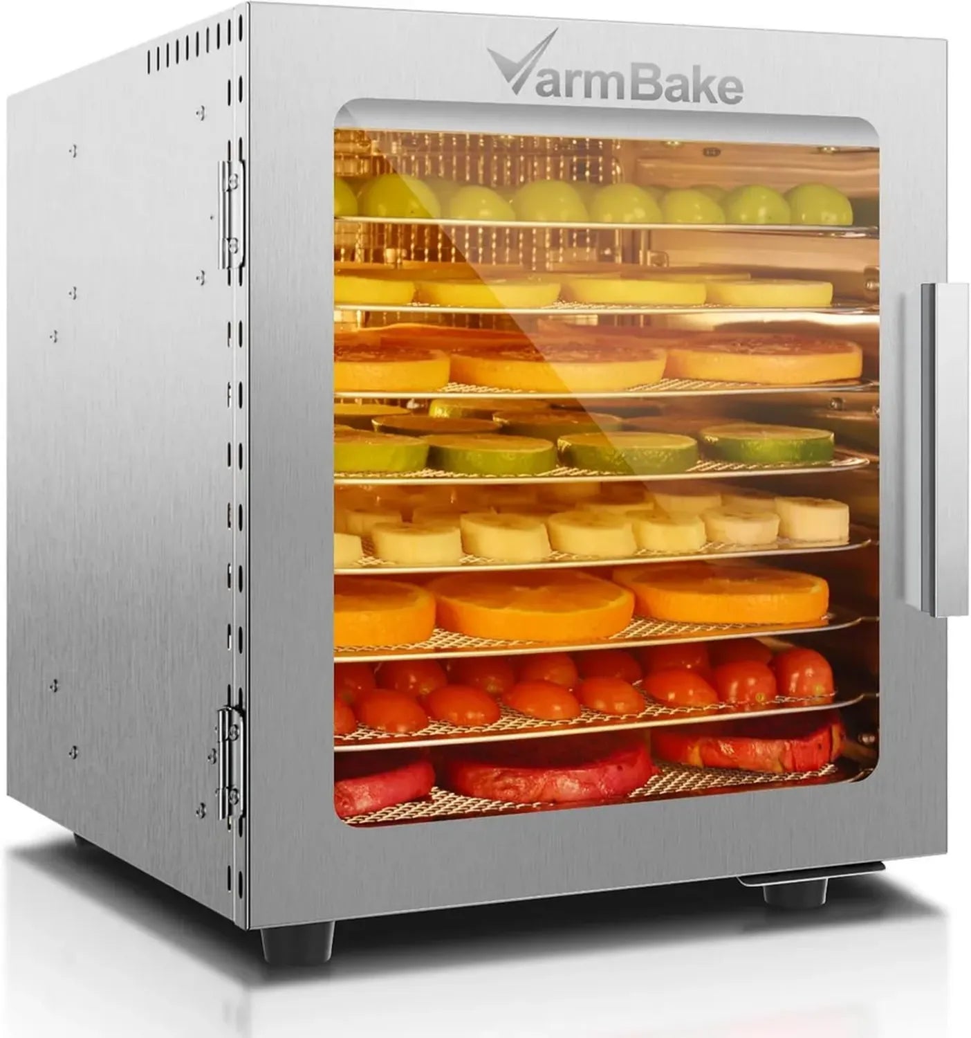 Edelstahl-Dörrautomat mit 8 Ebenen, 30-90℃, Kompakt 500W, Ideal für Obst, Fleisch & Gemüse