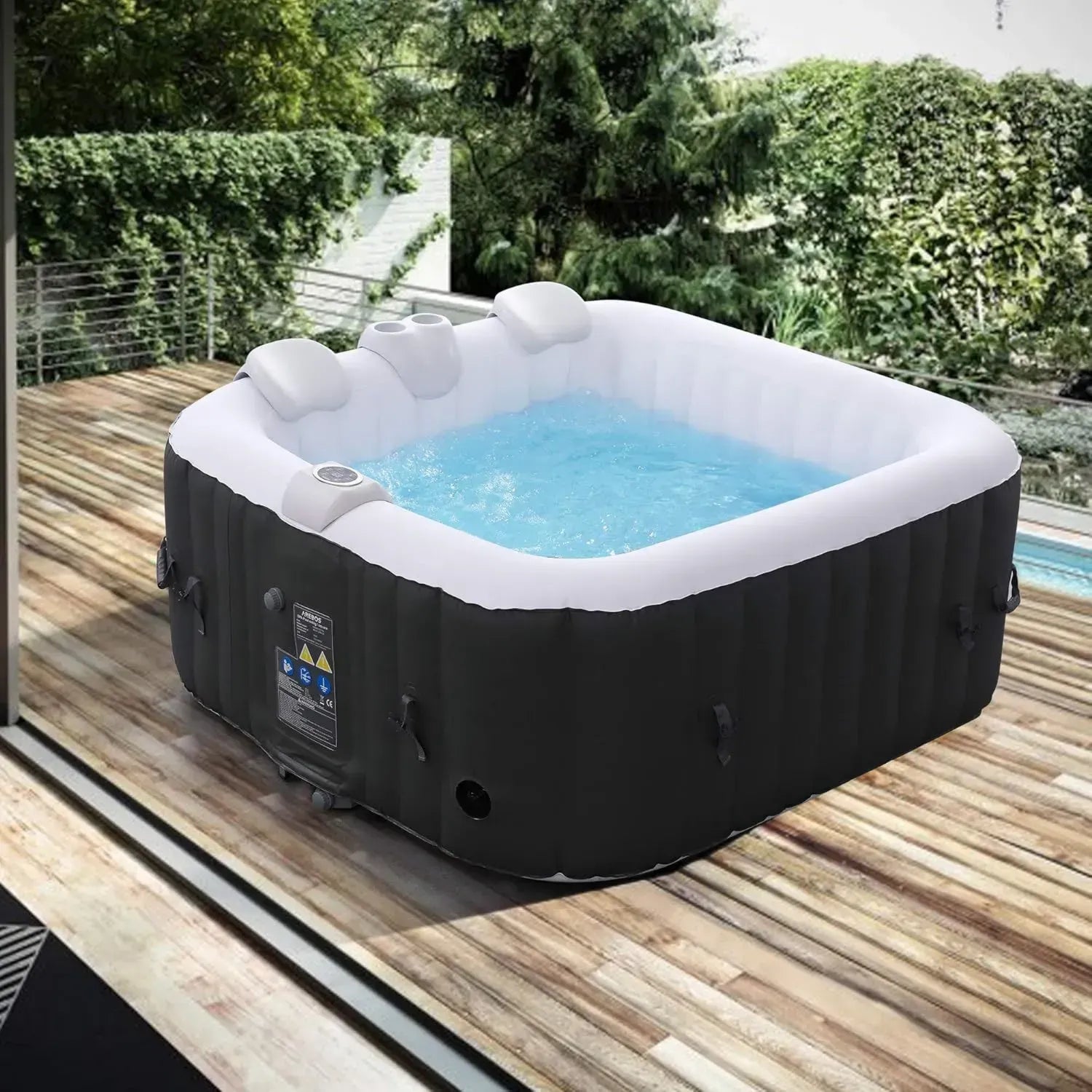 Arebos Aufblasbarer Whirlpool für 4 Personen, 154x154cm, 100 Düsen, 600L Kapazität