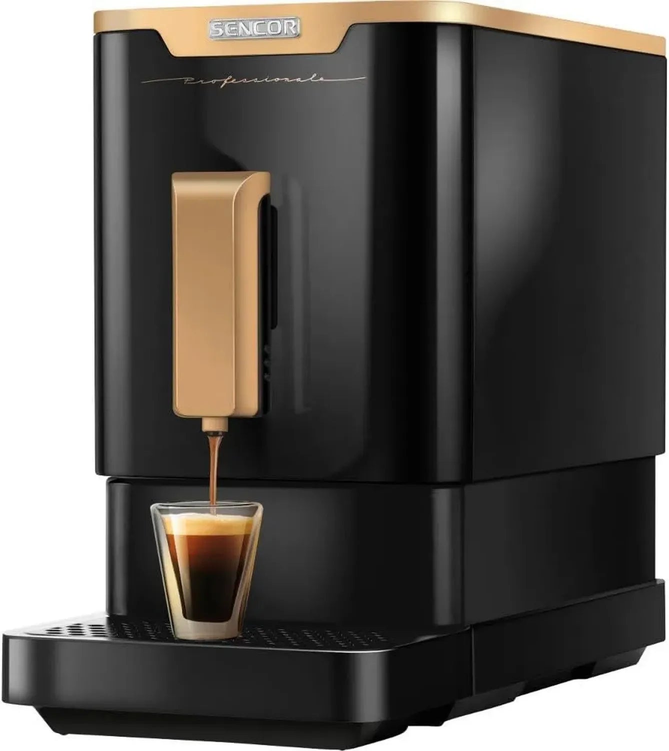 Sencor Espressomaschine GOLD Edition - 19 Bar, Automatische Reinigung, Integrierte Kaffeemühle, Thermoblock und Patentiertes Brühsystem
