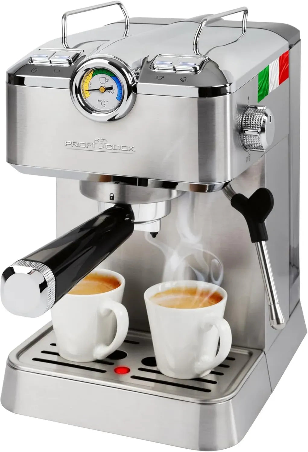 ProfiCook Espressomaschine mit 20-Bar-Pumpe, kompatibel mit Nespresso-Kapseln und Kaffeepulver