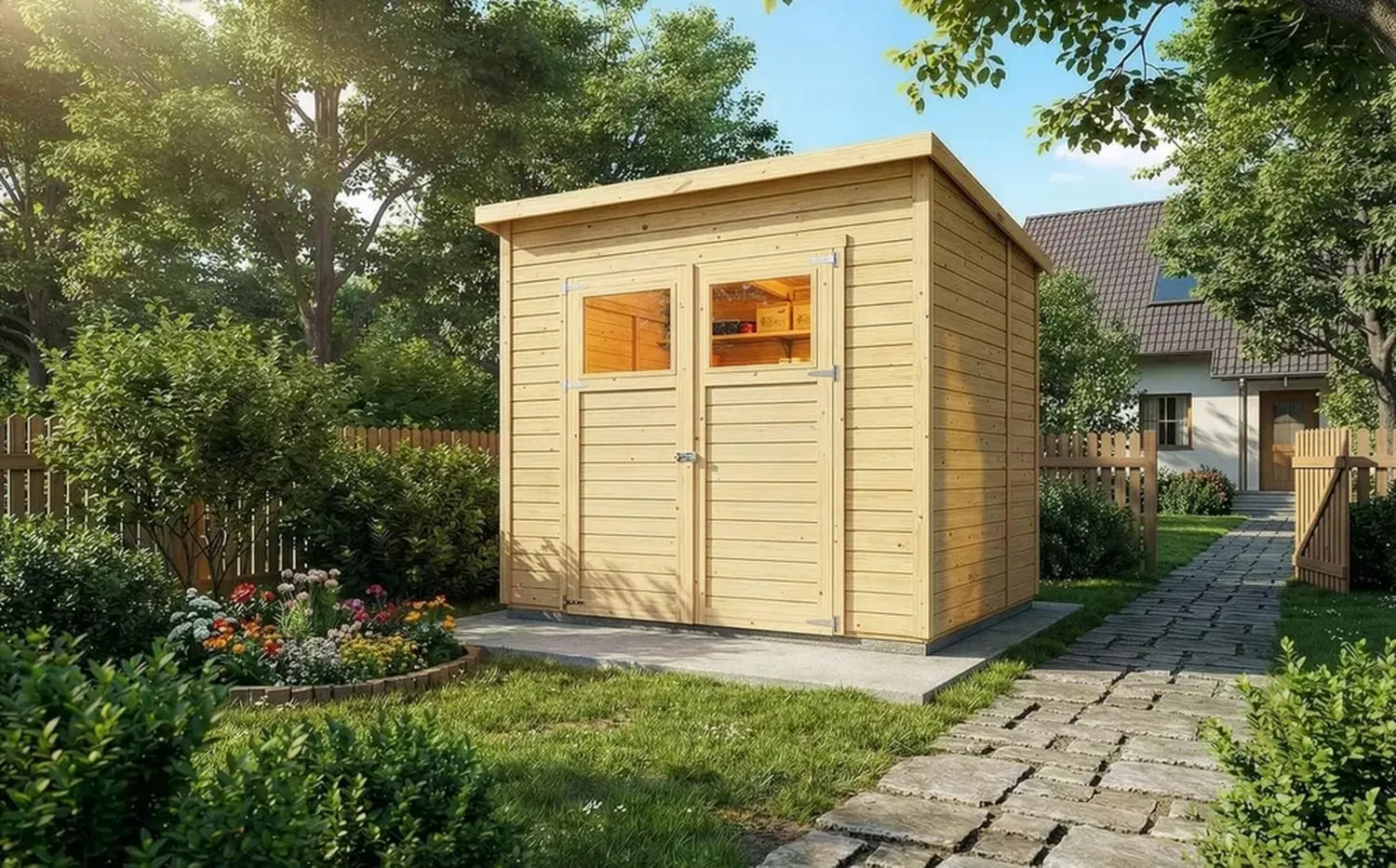Alpholz Gartenhaus Mollie aus Fichtenholz 251x199 cm, 14 mm Wandstärke, Pultdach, inklusive Montagematerial