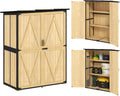 Outsunny Wetterfester Holz-Gartenschrank mit Doppeltüren und Regalen, 140 x 74 x 173 cm