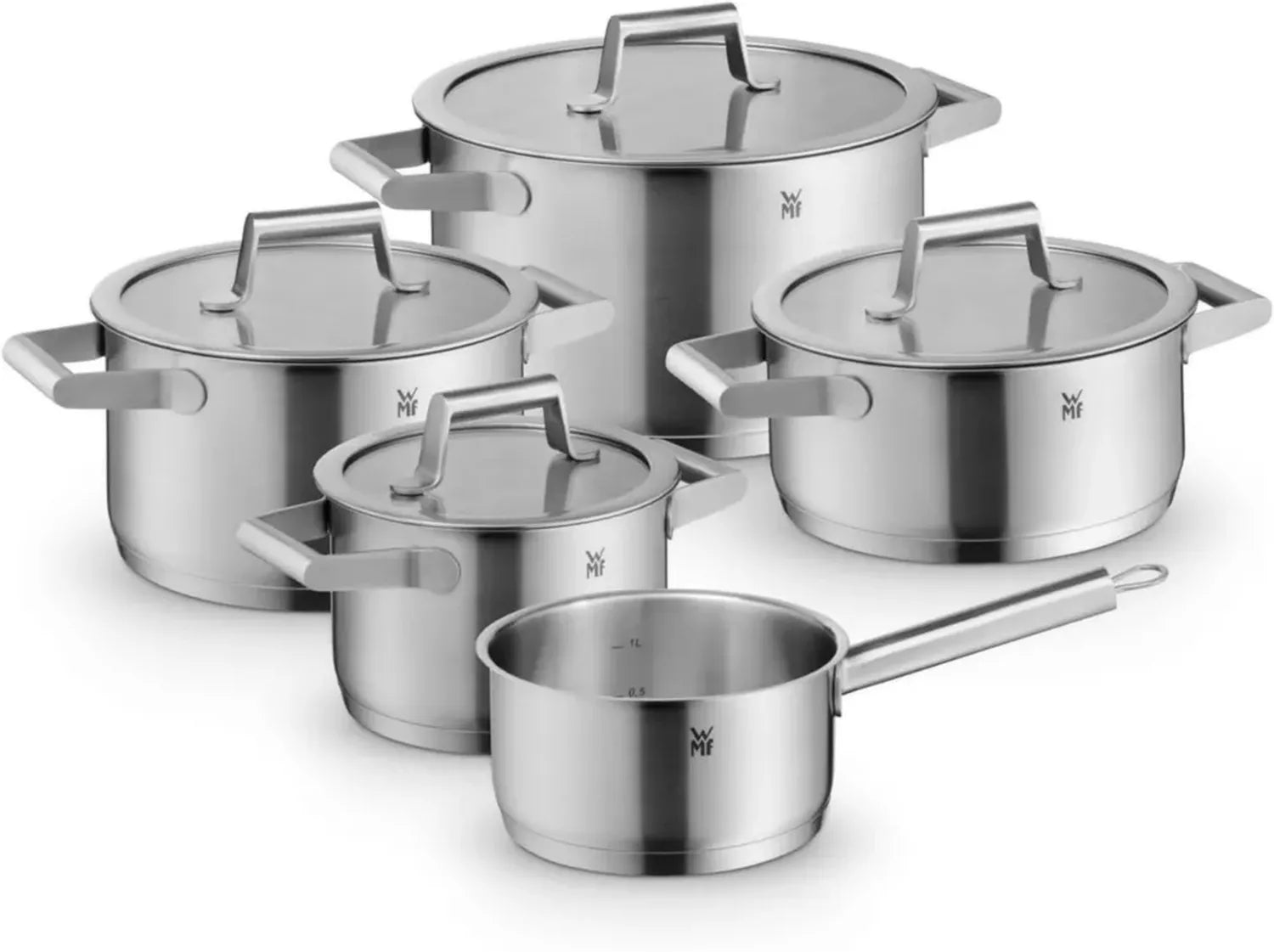 WMF Kochtopfset Induktion, 5-teilig, mit Glasdeckel, Edelstahl matt, stapelbar