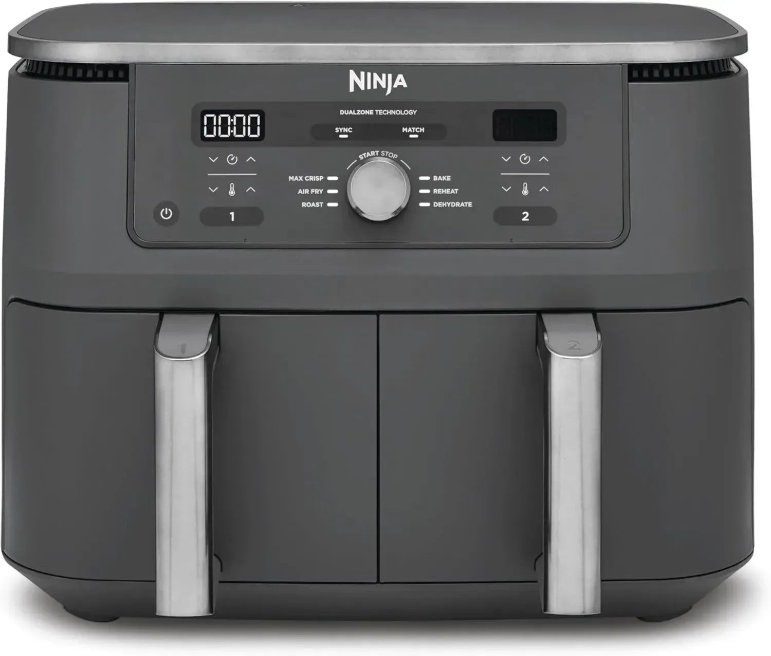Ninja Dual Zone Heißluftfritteuse, 9,5L, 6 Modi, Metallic Grau, Spülmaschinengeeignet