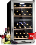 Klarstein Zweizonen-Weinkühlschrank mit UV-Schutz, 45 Flaschen Kapazität, Freistehend und Glastür, 5-18 °C