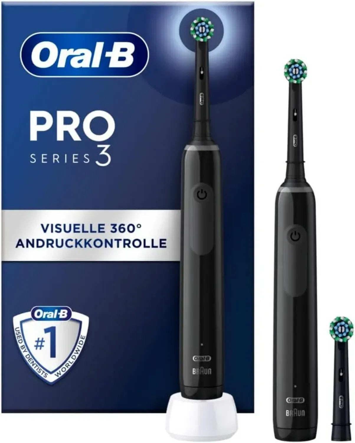 Oral-B Pro 3 3900 Elektrische Zahnbürste, Doppelpack, 3 Putzmodi, 360° Andruckkontrolle, ideal für Männer und Frauen, schwarz