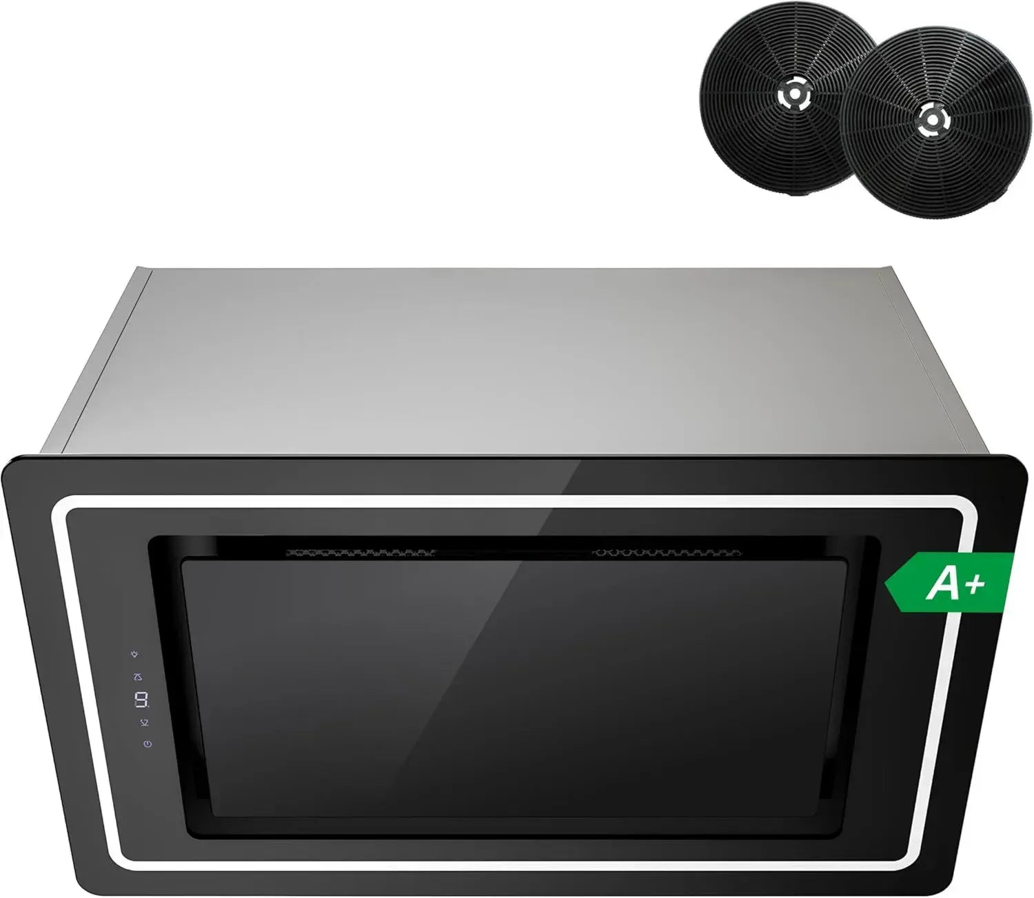 FIREGAS Integrierte Dunstabzugshaube, Schwarz, 52 cm - 450 m³/h, Energieklasse A+, 9 Leistungsstufen, Touch-Bedienung, LED-Leiste, Abluft- und Umluftbetrieb, inkl. Aktivkohlefilter