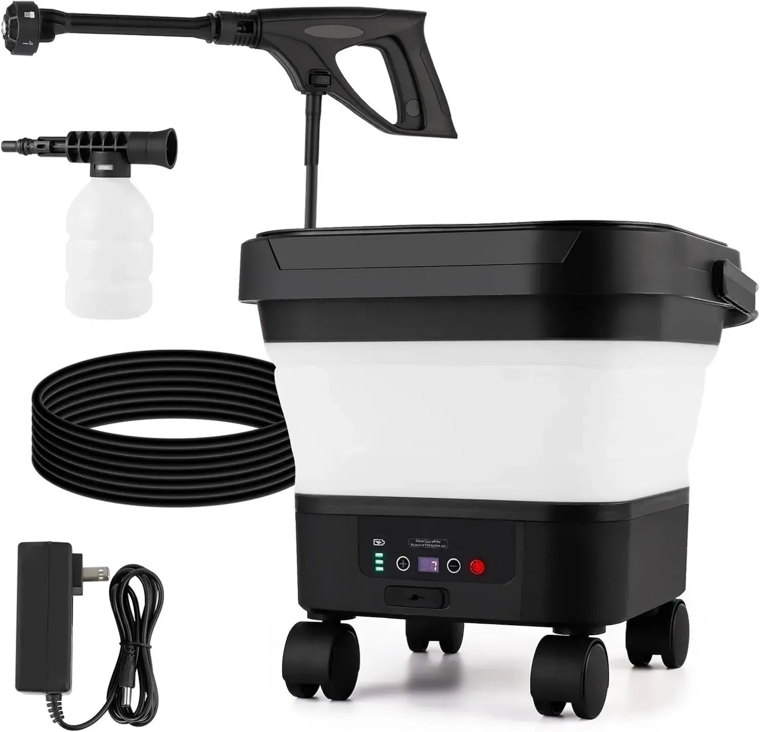 Wiederaufladbarer Elektro-Hochdruckreiniger mit 13L Tank und 6-in-1 Düse, 7 Druckstufen, perfekt für Camping & Garten