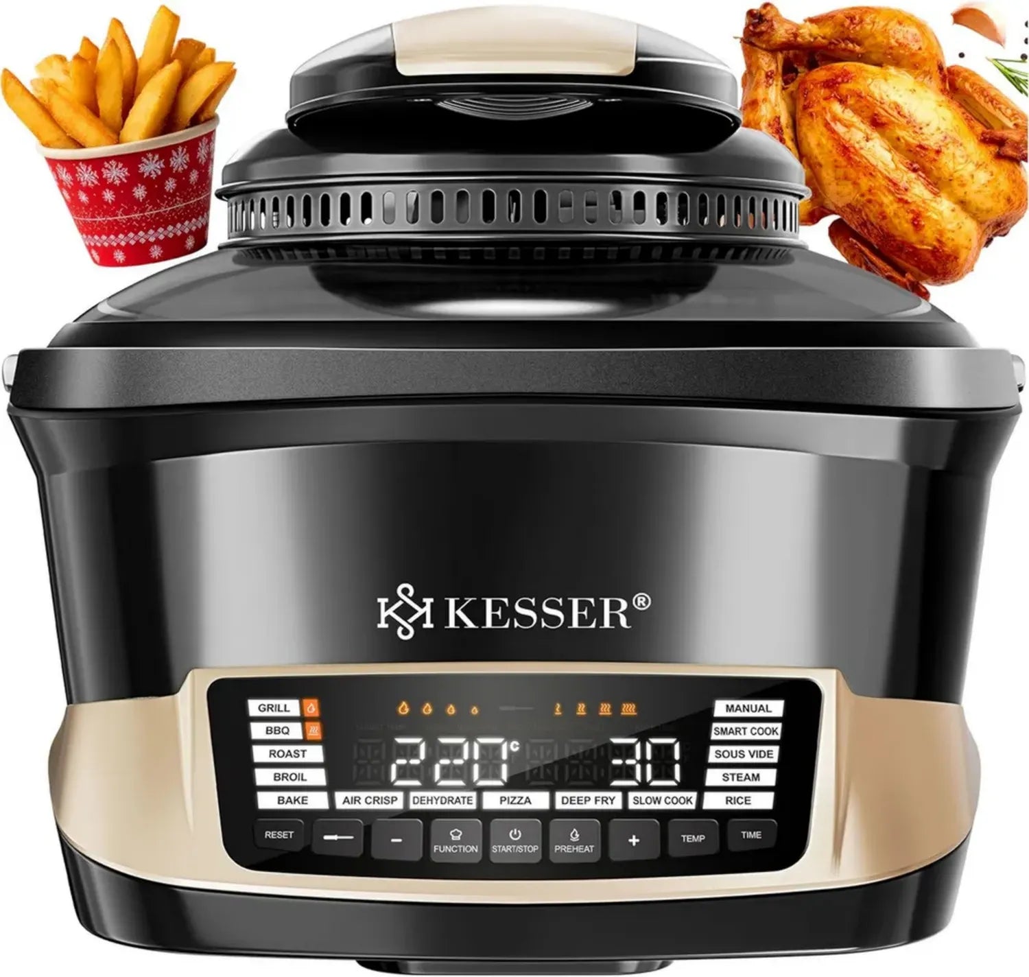 KESSER® 8L Multikocher mit Heißluftfritteuse - 16 Programme, Reiskocher, Slow Cooker, Joghurtbereiter, Grill- und Backfunktion