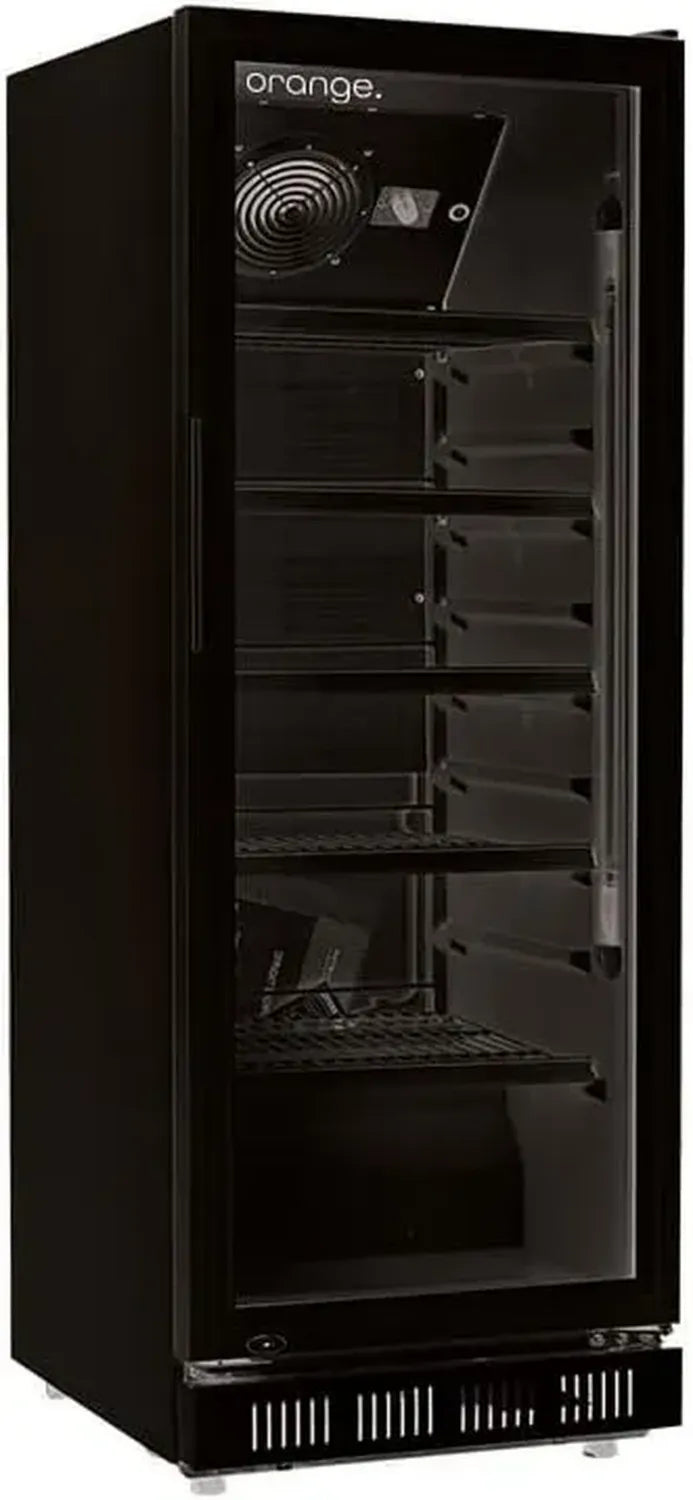 Schwarzer Getränkekühlschrank 230L mit Glastür, abschließbar, LED, 4 Böden, 0-10°C, Gastro Flaschenkühler