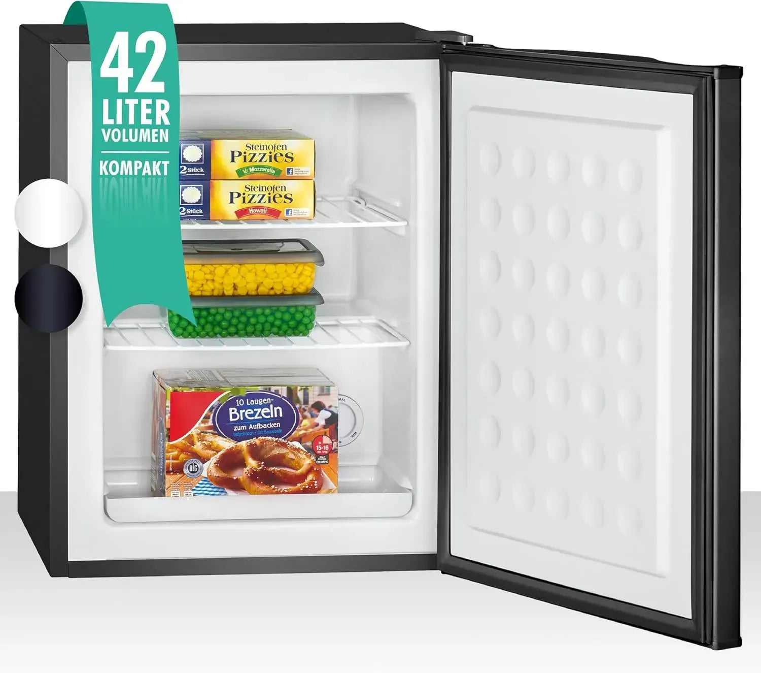 Bomann Mini-Gefrierschrank 42L, kompakt mit einstellbarem Temperaturregler, wechselbarer Türanschlag, zwei herausnehmbare Ablagen, schwarz