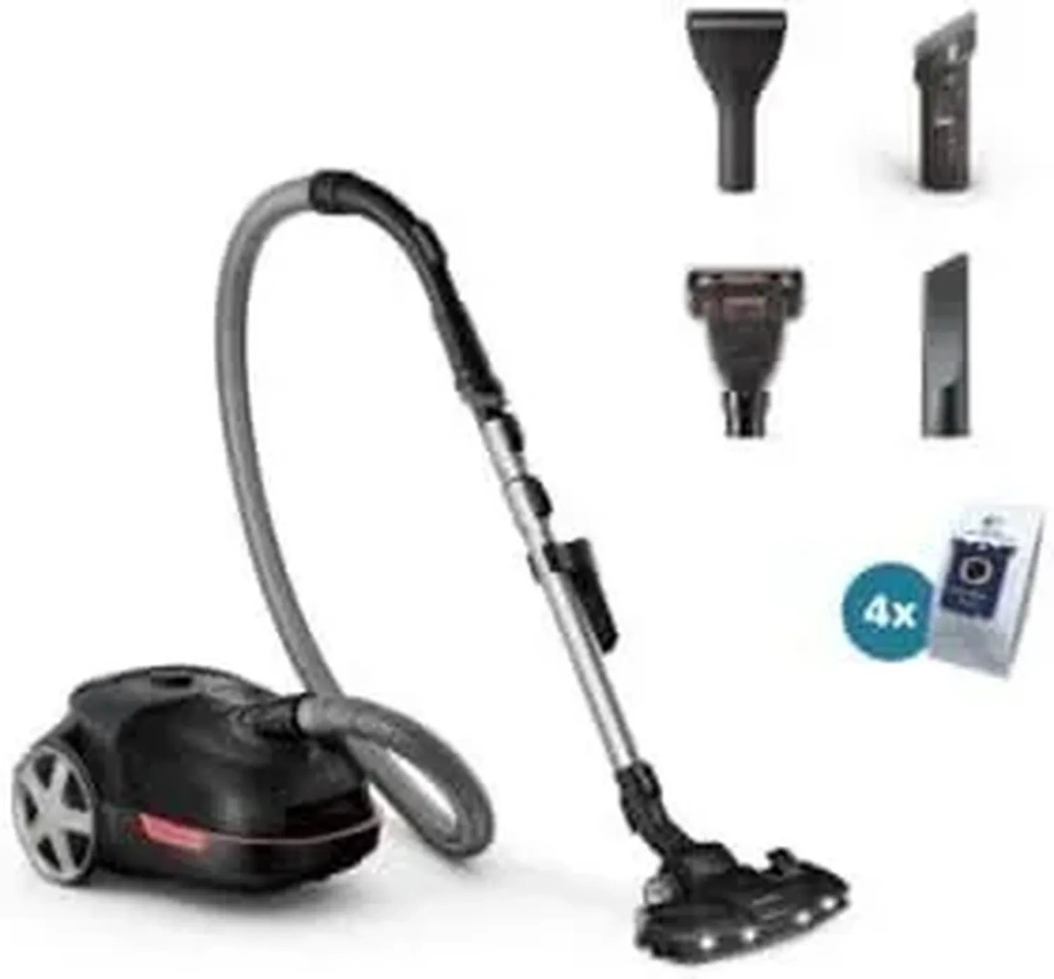 Philips Performer Staubsauger mit LED-Düse und starkem 900W Motor, langlebige Beutel, HEPA-Filter, 9m Reichweite, Schwarz