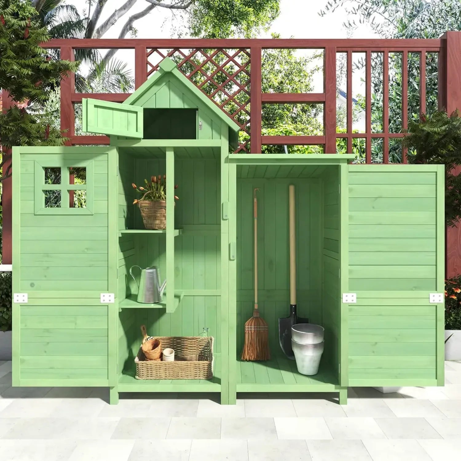 Wetterfester Gartenschuppen aus Holz mit PVC-Dach, 118x54x173 cm, Grün