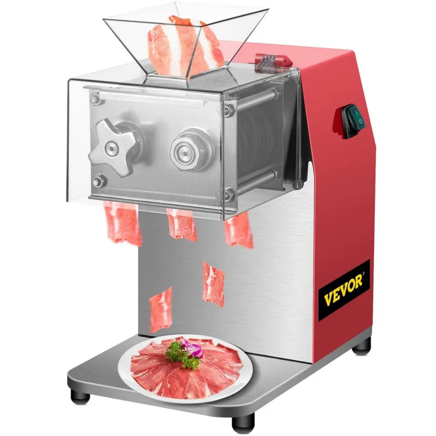 VEVOR 850W Profi-Fleischschneider, 250 kg/Stunde Aufschnittmaschine, 3,5 mm Schnittstärke, 90x90 mm Klinge, Wurst- und Gemüseschneider