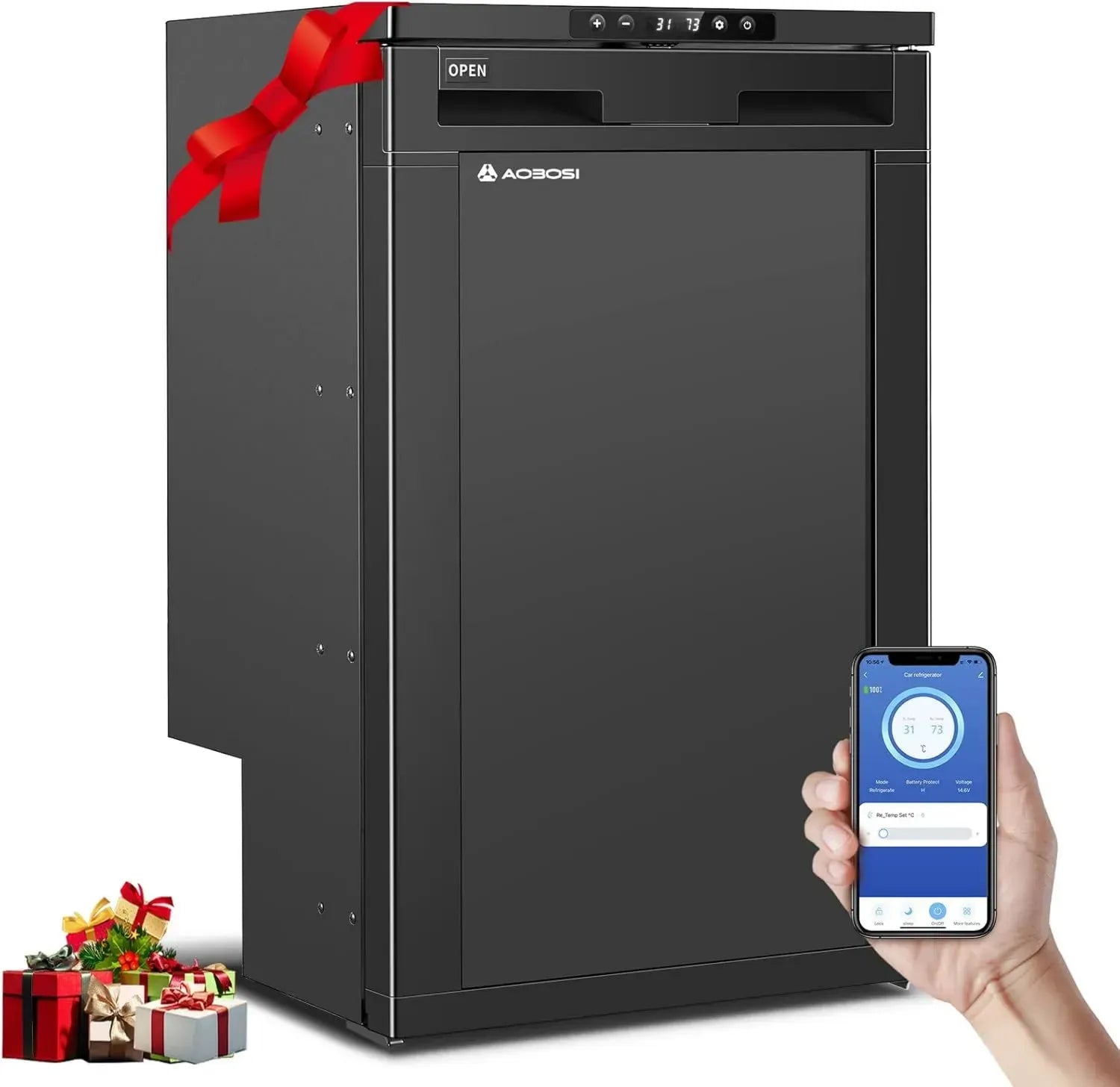 AAOBOSI 83L Kompressor-Kühlbox mit App-Steuerung, 12/24V DC, LED-Beleuchtung, bis -20°C, ideal für Auto, LKW, Boot, Wohnmobil und Camping