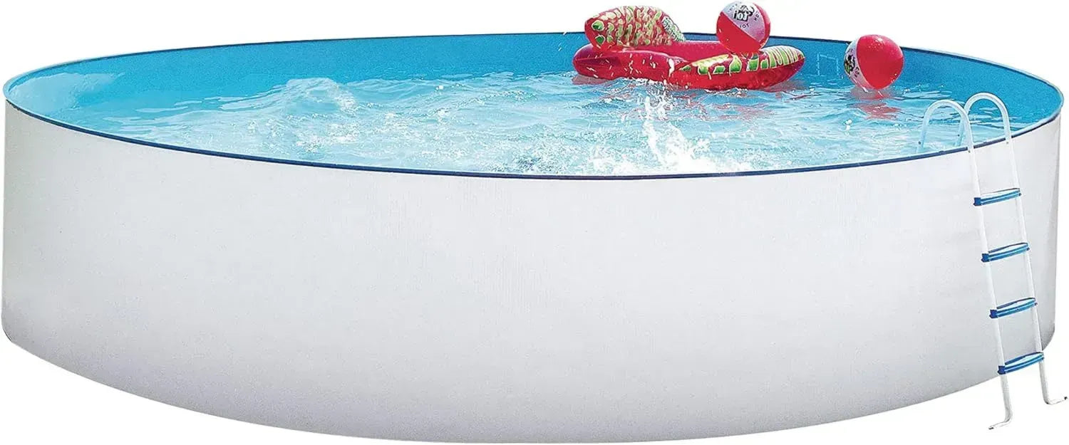 Steinbach Rundpool-Set Stahlwand Weiß Ø 400 x 90 cm, 10.200 l Wasser, Winterfeste Folie & Zubehör