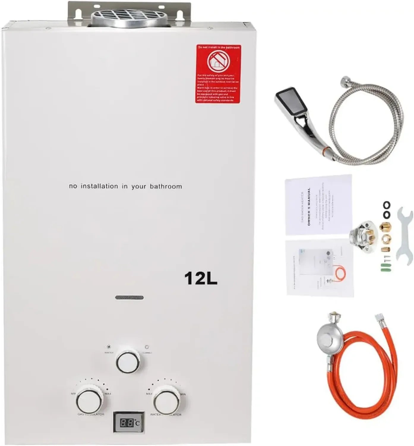 Tragbarer 12L Gas-Durchlauferhitzer 24KW für Campingdusche mit Druckminderer